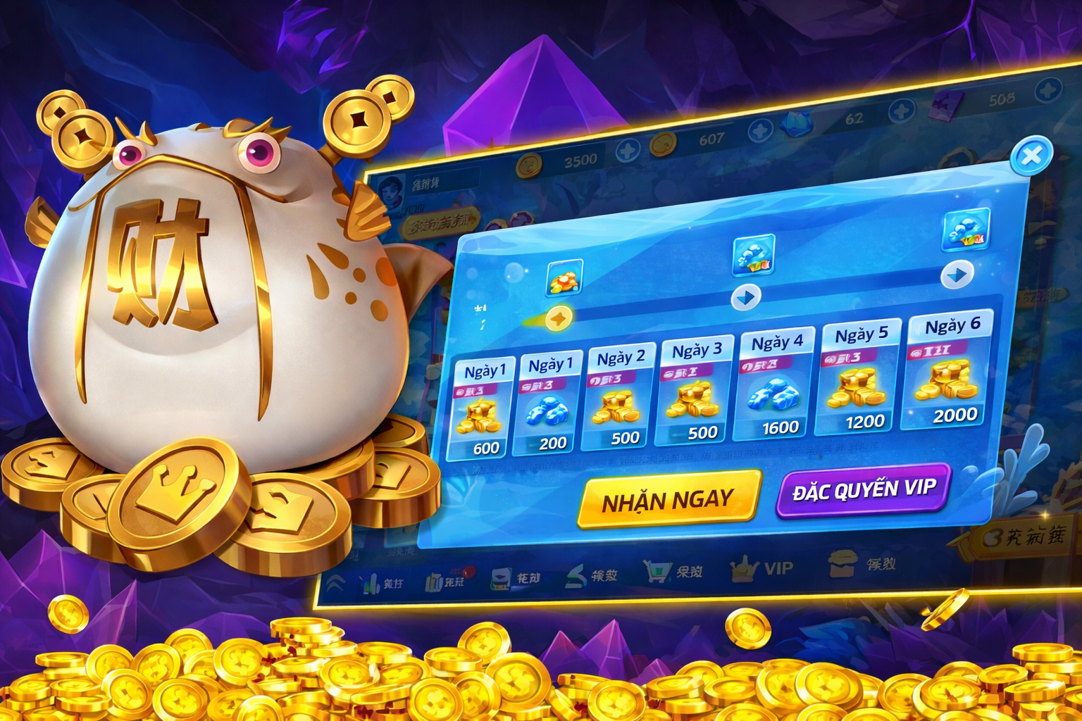 Linh vật tài lộc và phần thưởng hằng ngày